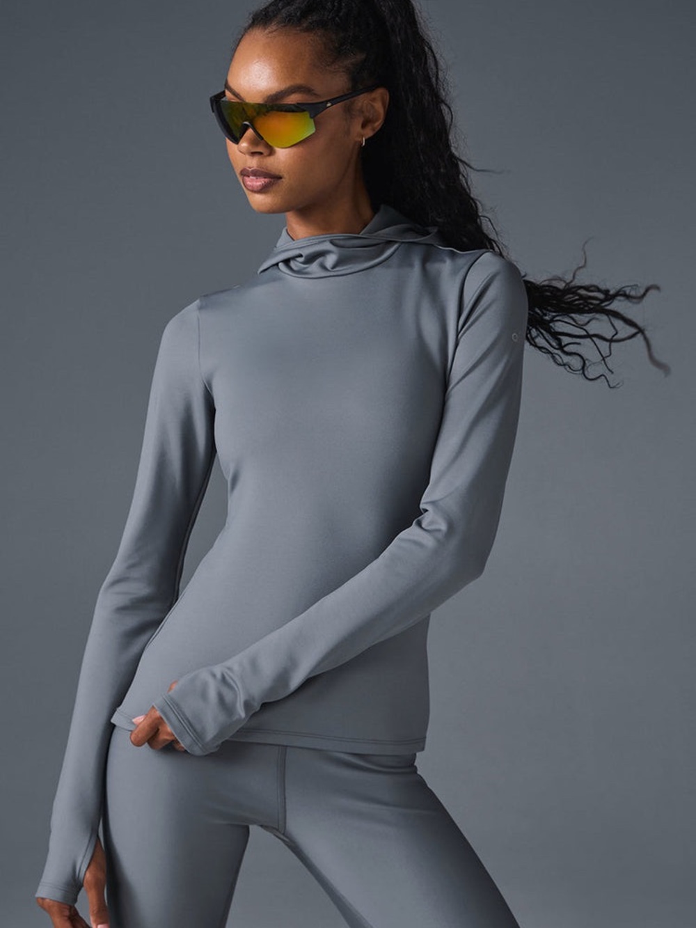 ALO Airlift Winter Warm Hooded Runner Steel Grey Sz M